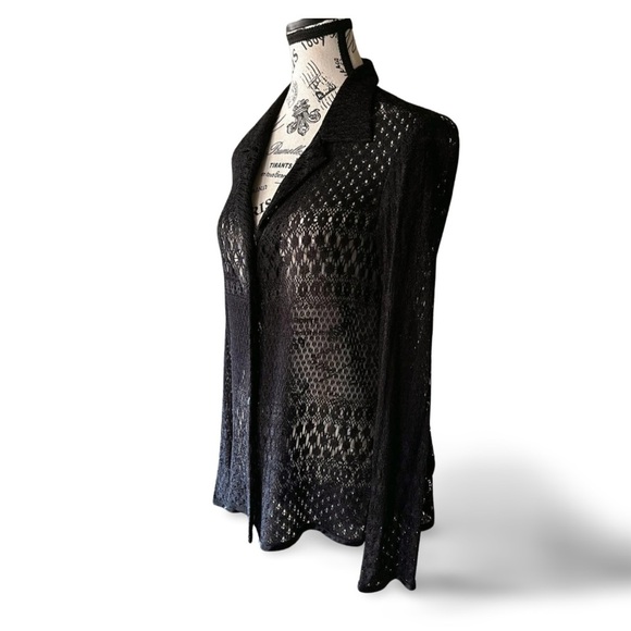 Vintage Black Lace Button-Up Blouse – Gothic Grunge Sheer Top M L - Picture 2 of 5